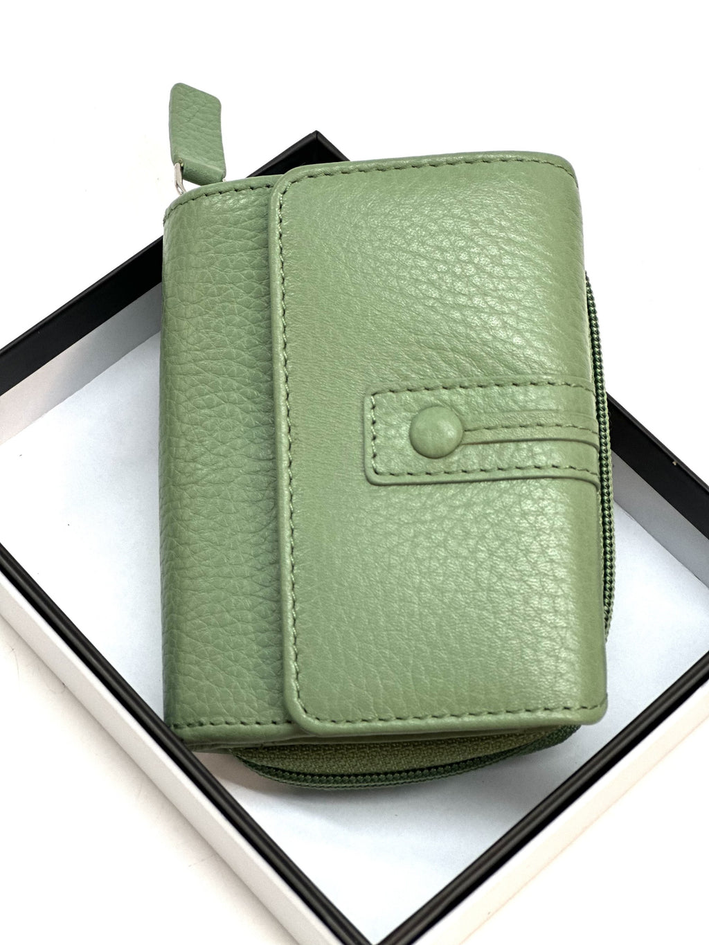 HE222 Sage Green Flap Front Zip Wallet