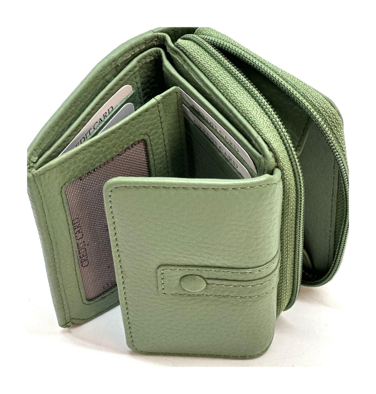 HE222 Sage Green Flap Front Zip Wallet