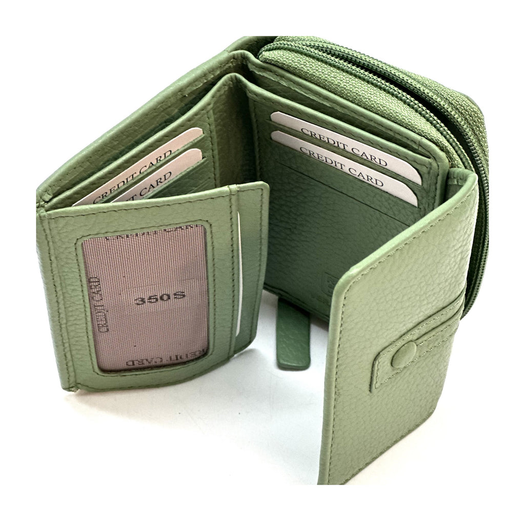 HE222 Sage Green Flap Front Zip Wallet