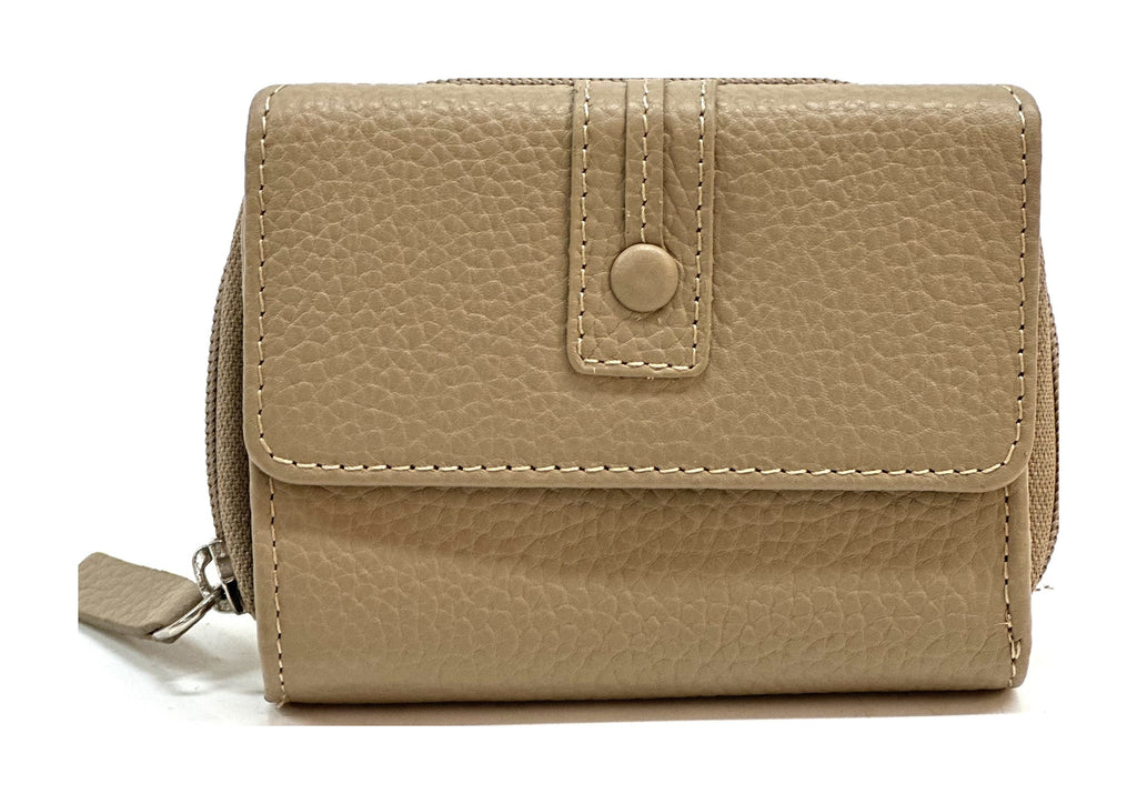 HE223 Taupe Flap Front Zip Wallet