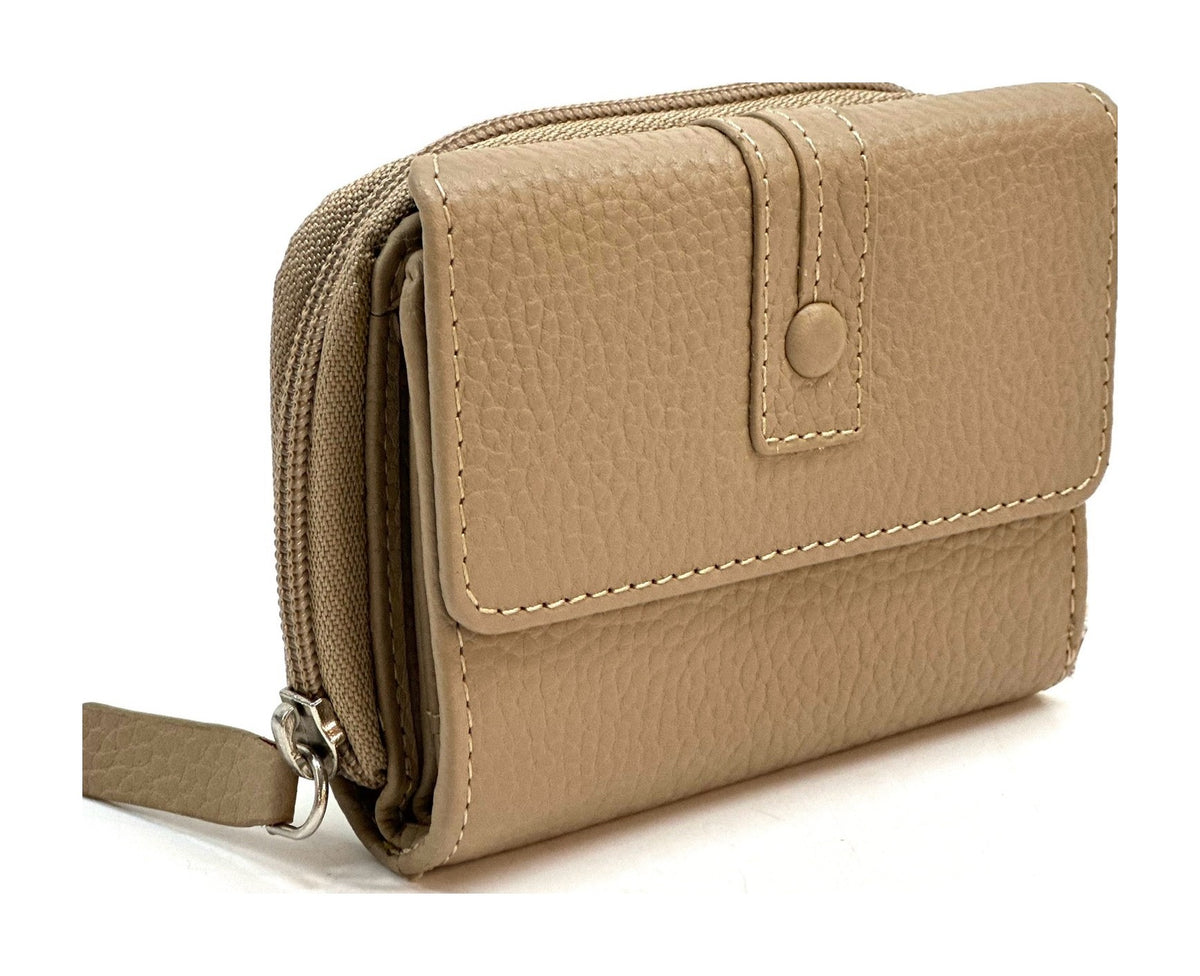 HE223 Taupe Flap Front Zip Wallet