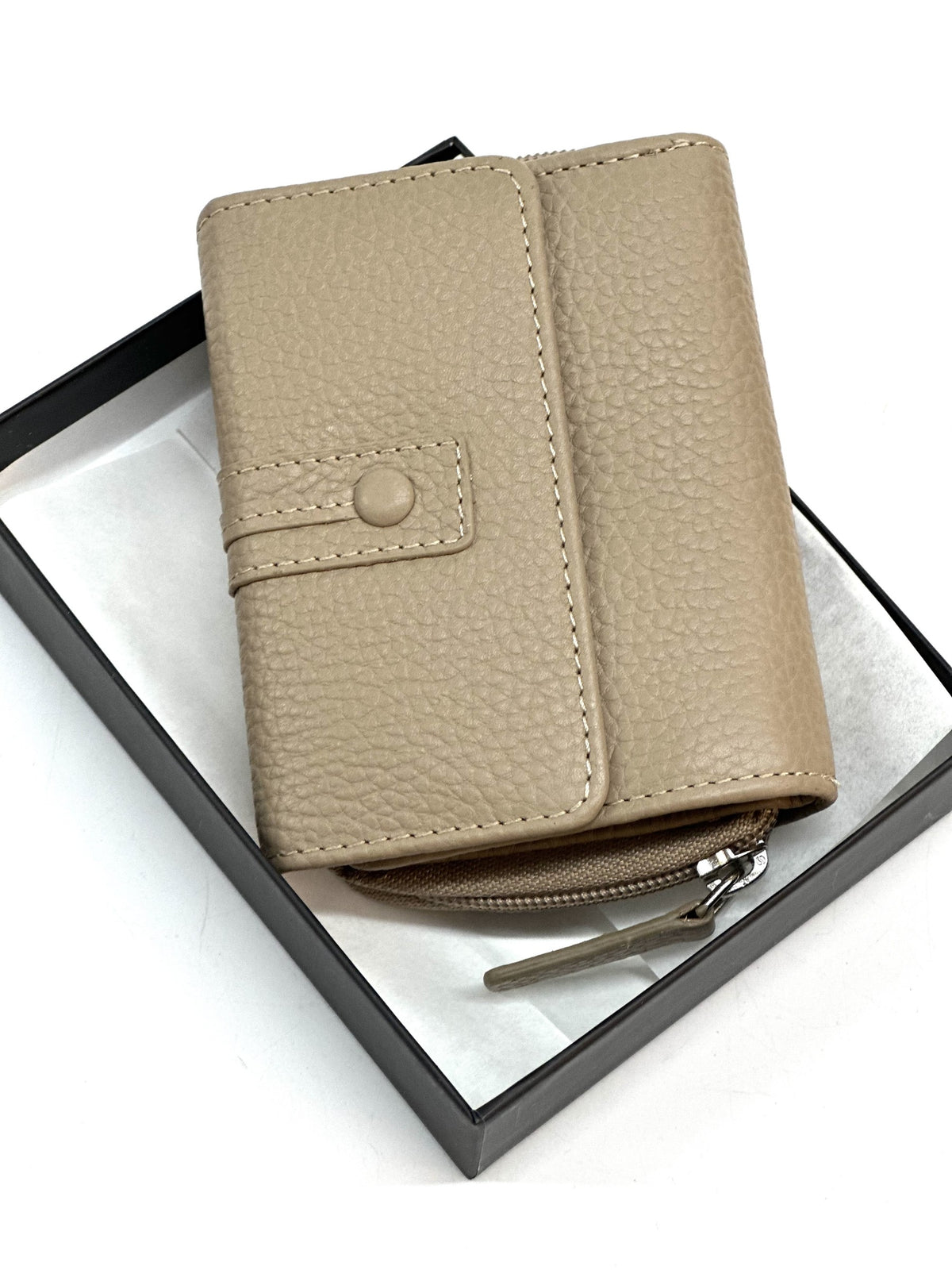 HE223 Taupe Flap Front Zip Wallet
