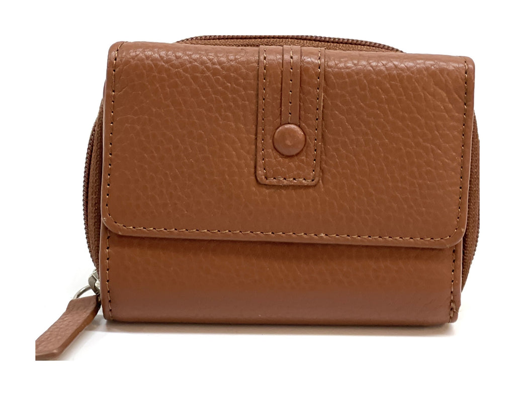 HE225 Cognac Flap Front Zip Wallet
