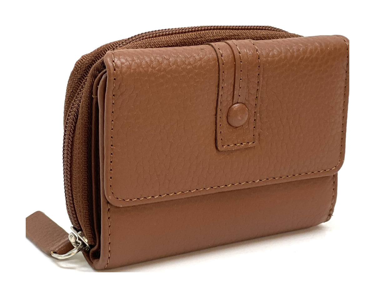 HE225 Cognac Flap Front Zip Wallet