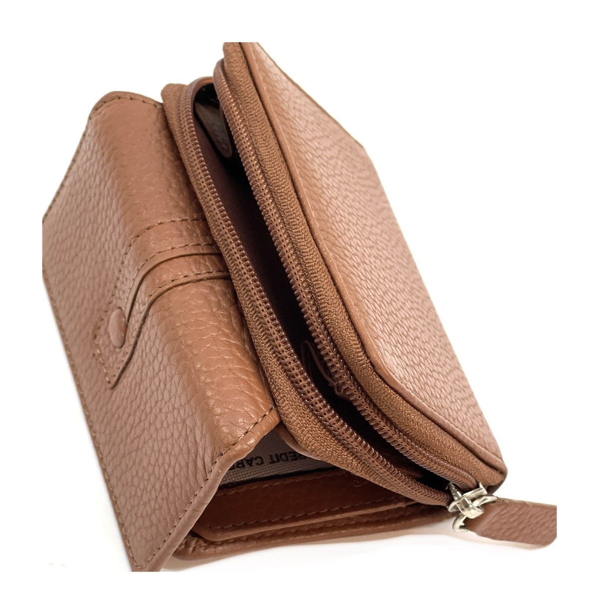 HE225 Cognac Flap Front Zip Wallet