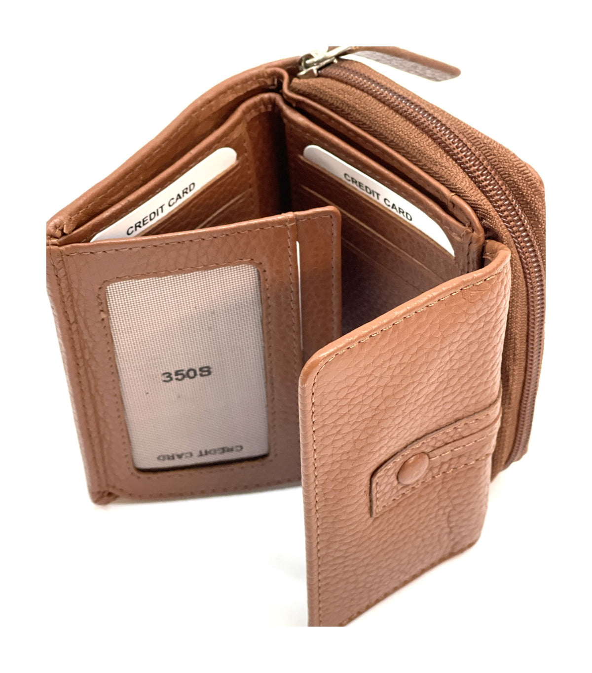 HE225 Cognac Flap Front Zip Wallet