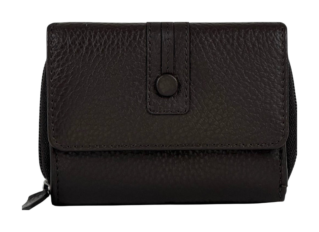HE226 Dark Brown Flap Front Zip Wallet