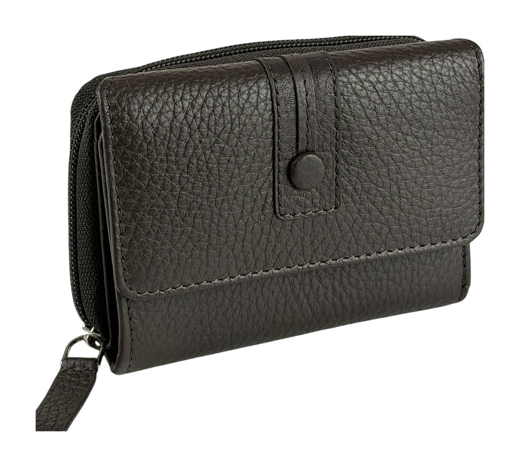 HE226 Dark Brown Flap Front Zip Wallet