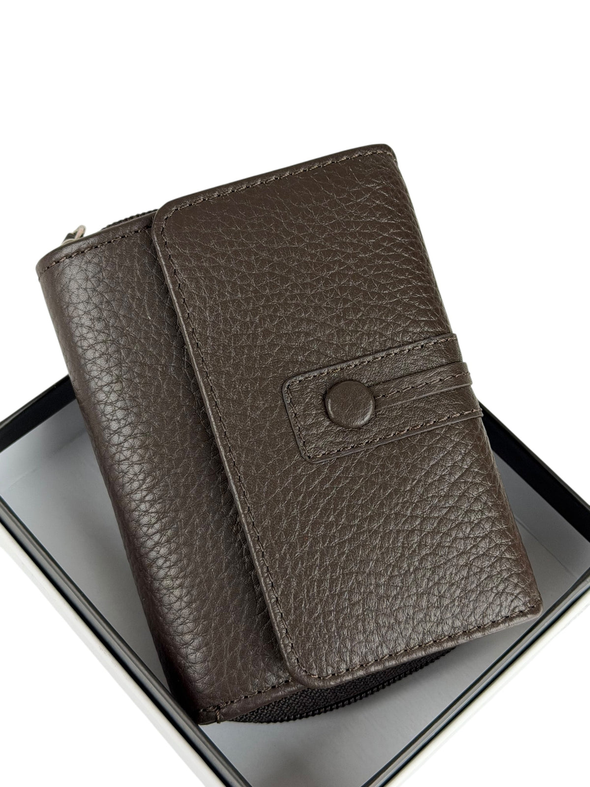 HE226 Dark Brown Flap Front Zip Wallet
