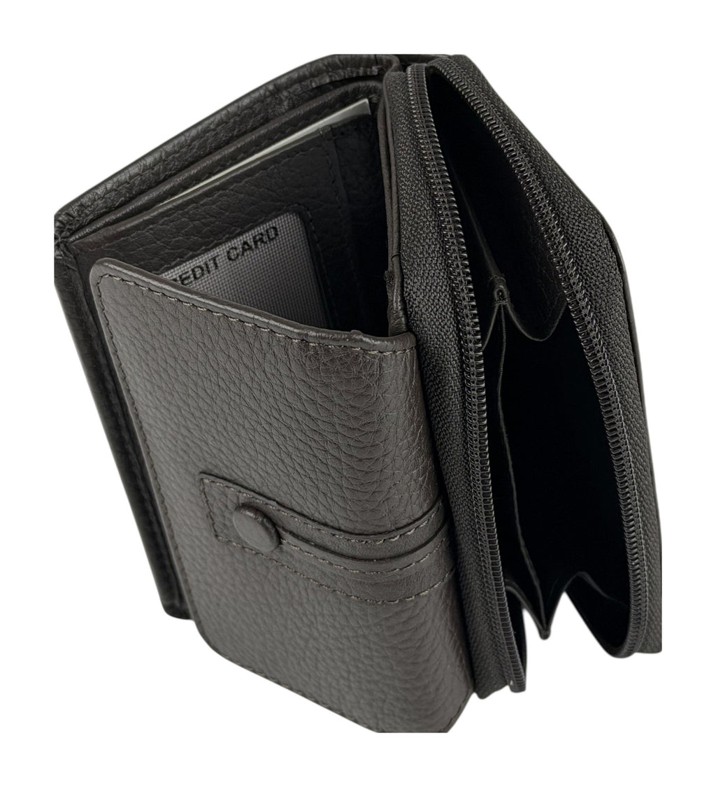 HE226 Dark Brown Flap Front Zip Wallet