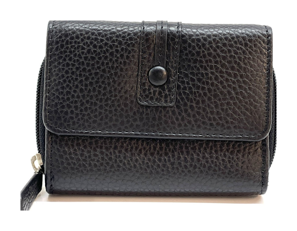 HE227 Black Flap Front Zip Wallet
