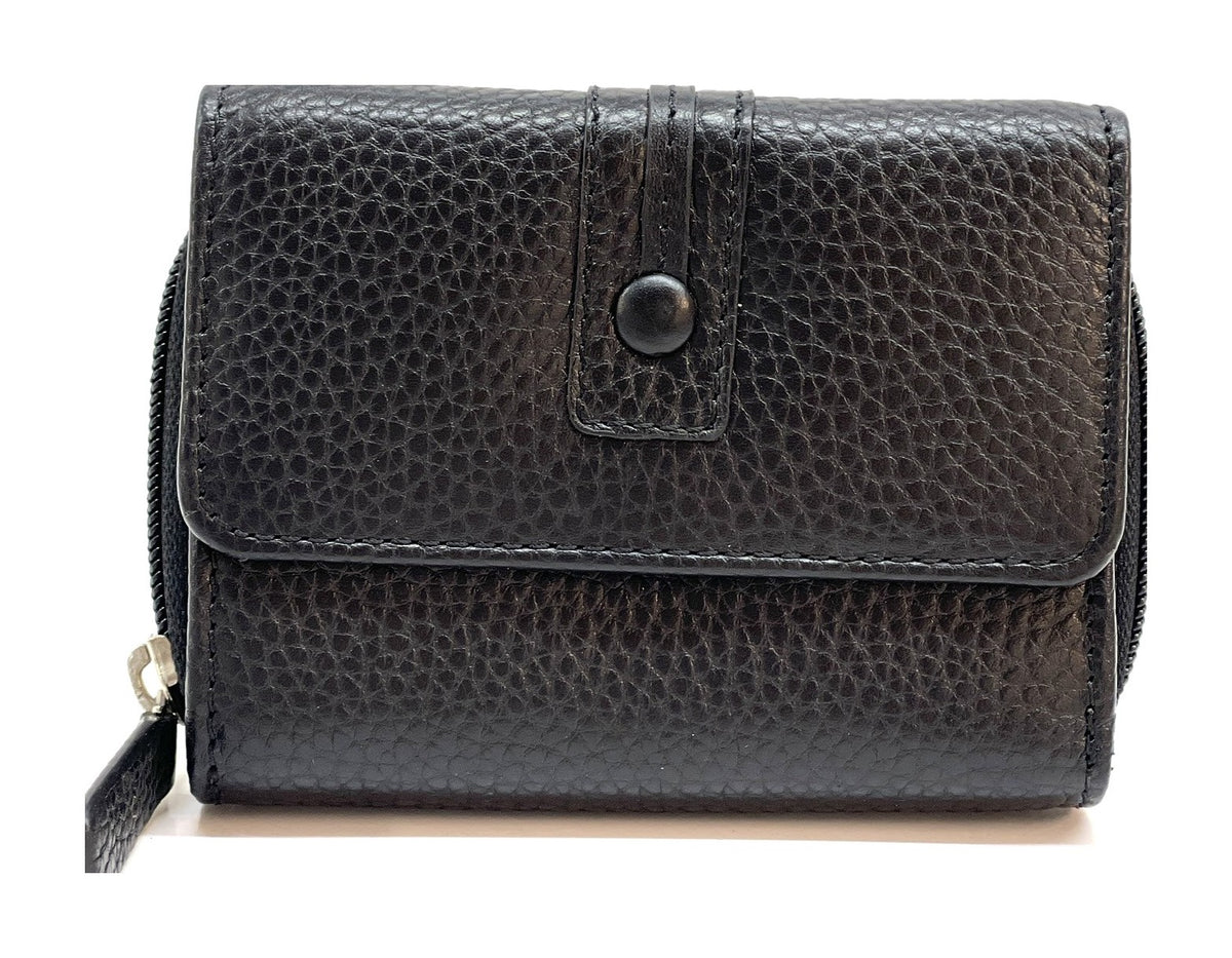 HE227 Black Flap Front Zip Wallet