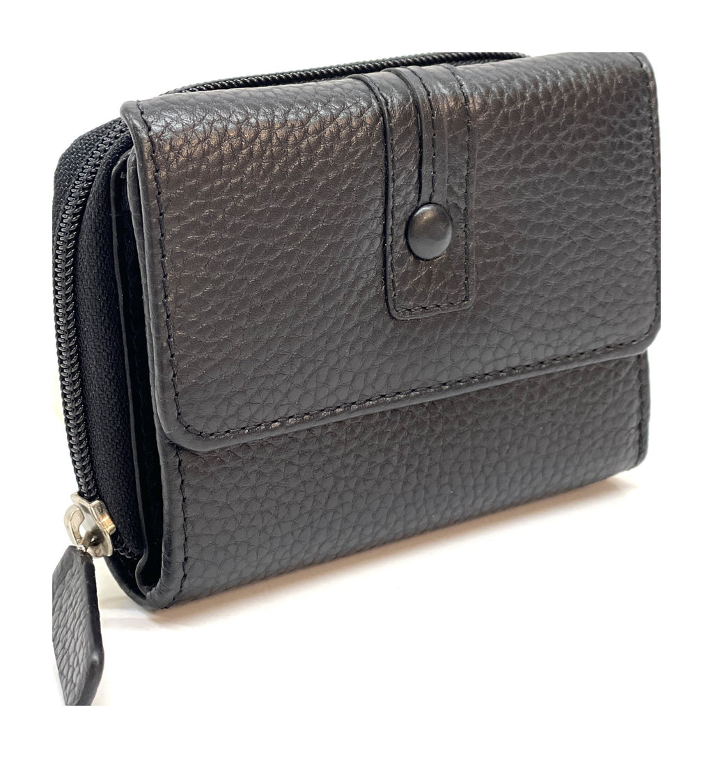 HE227 Black Flap Front Zip Wallet