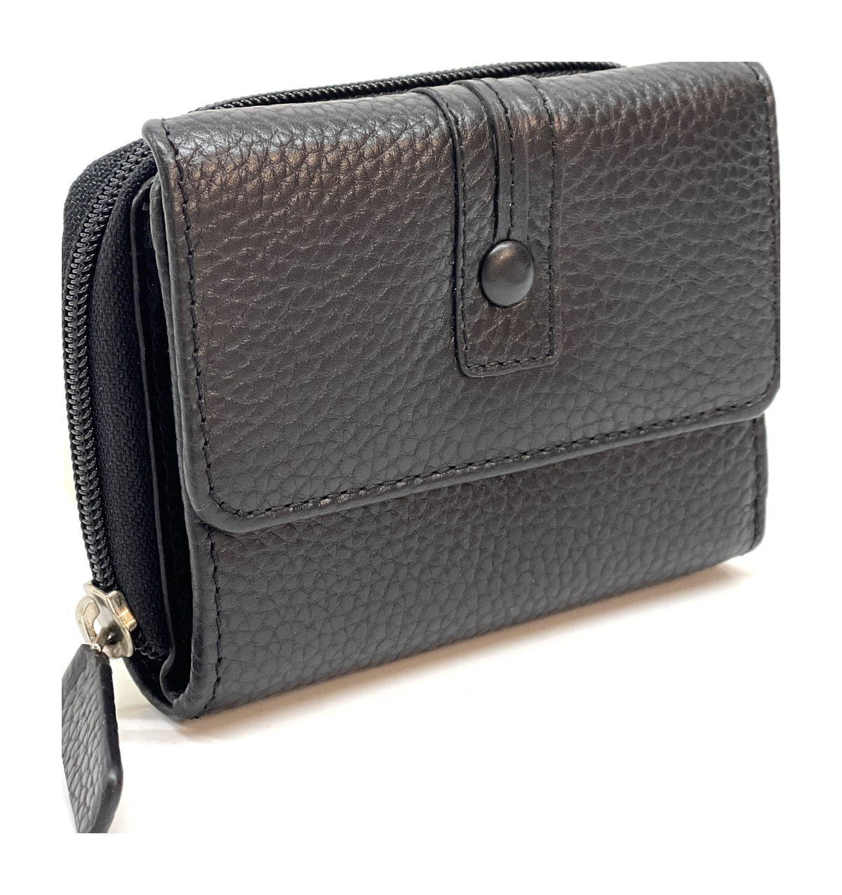 HE227 Black Flap Front Zip Wallet
