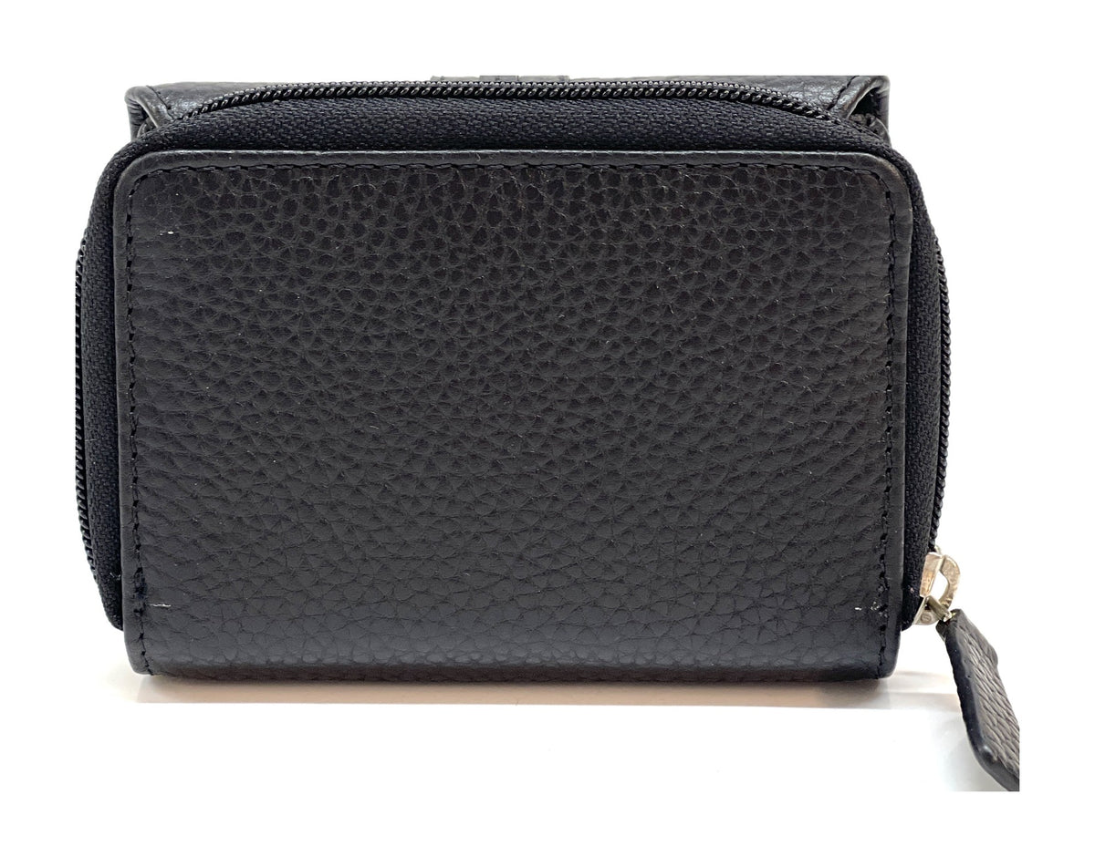 HE227 Black Flap Front Zip Wallet