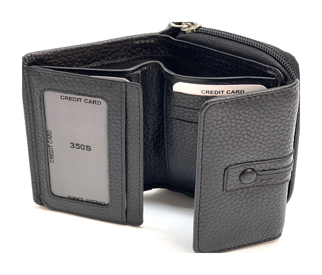 HE227 Black Flap Front Zip Wallet