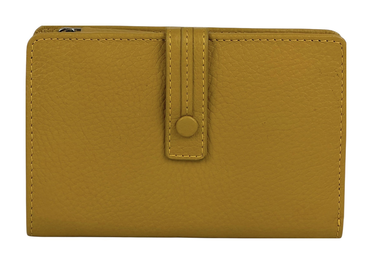 HE228 Mustard Leather Snap Strap Wallet
