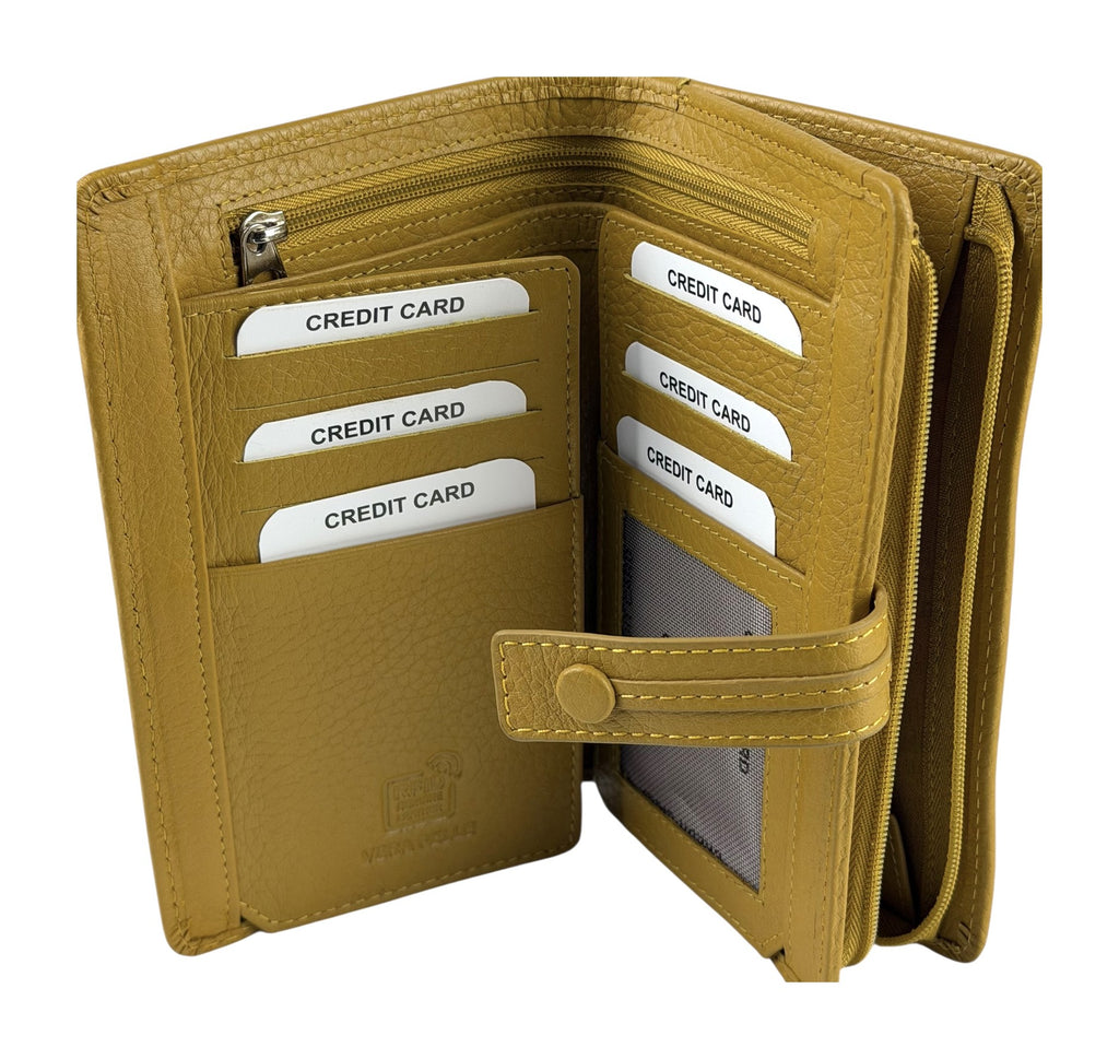 HE228 Mustard Leather Snap Strap Wallet