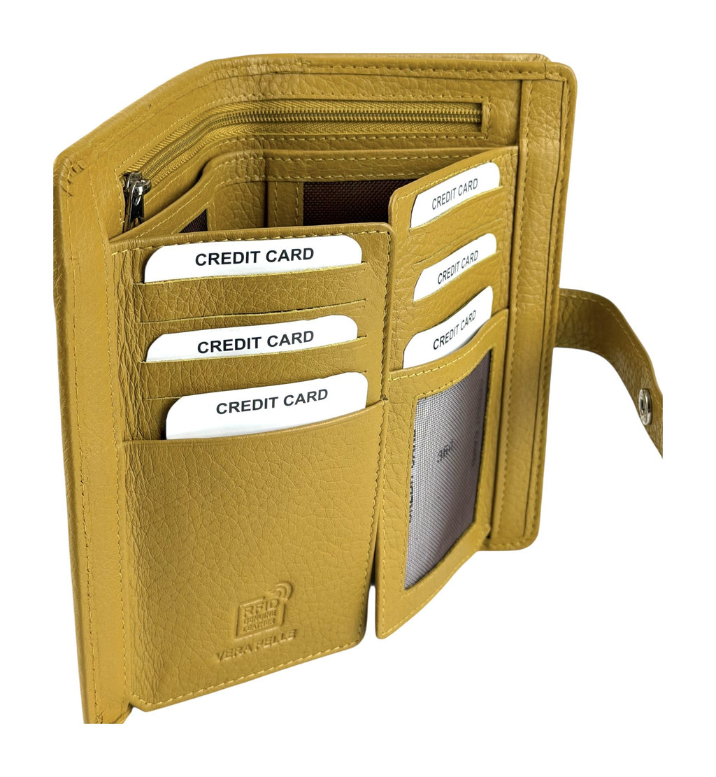 HE228 Mustard Leather Snap Strap Wallet