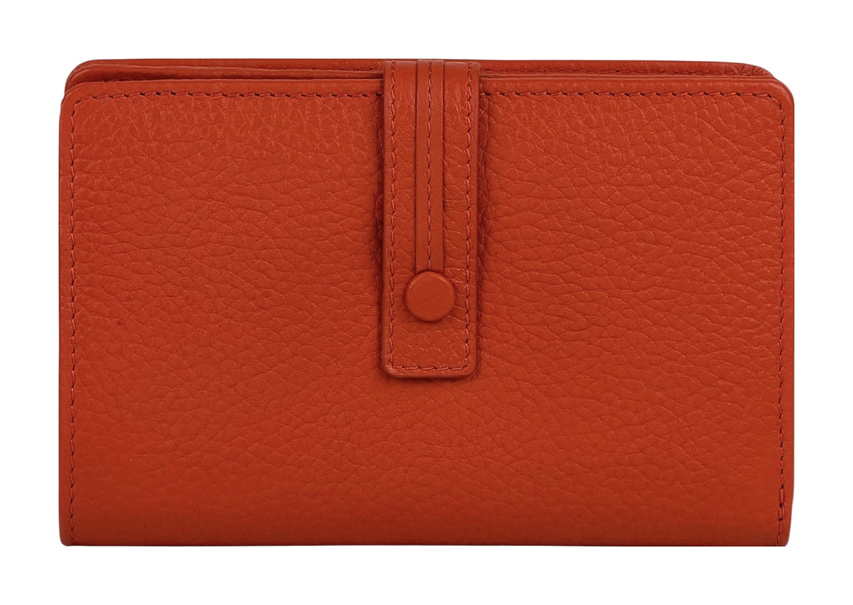 HE229 Papaya Orange Leather Snap Strap Wallet