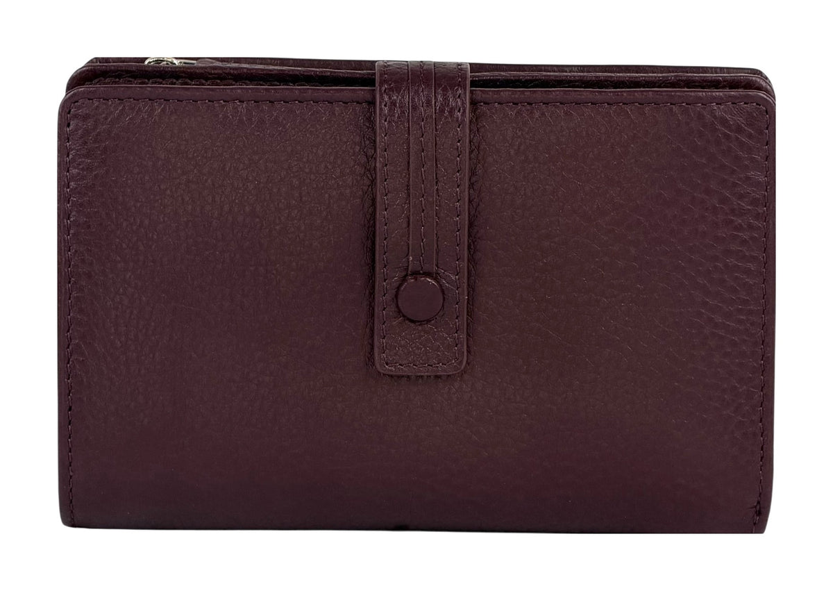 HE233 Burgundy Leather Snap Strap Wallet