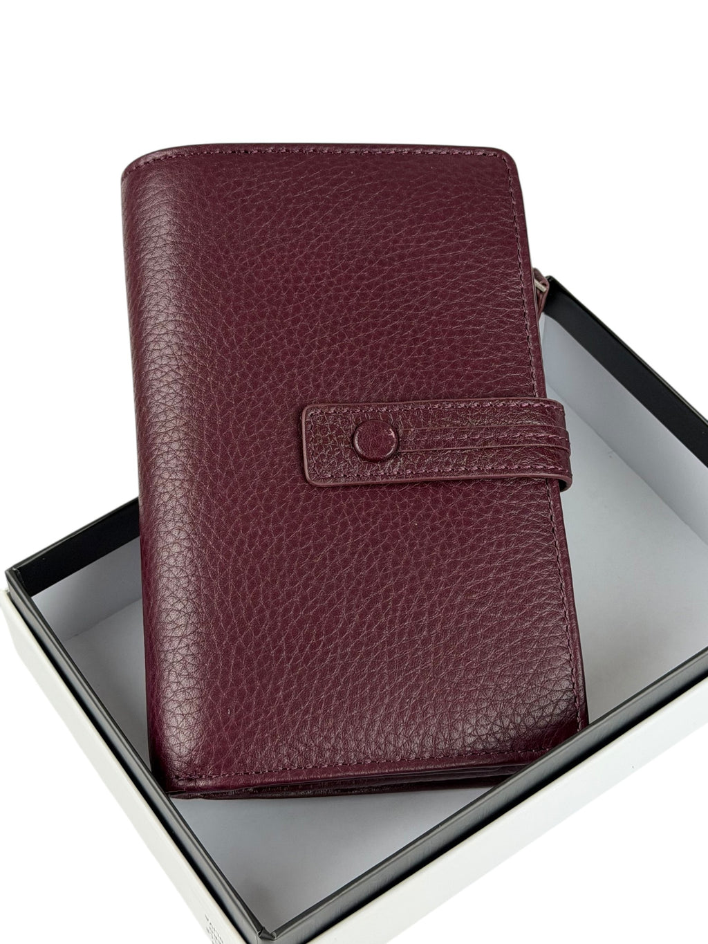 HE233 Burgundy Leather Snap Strap Wallet