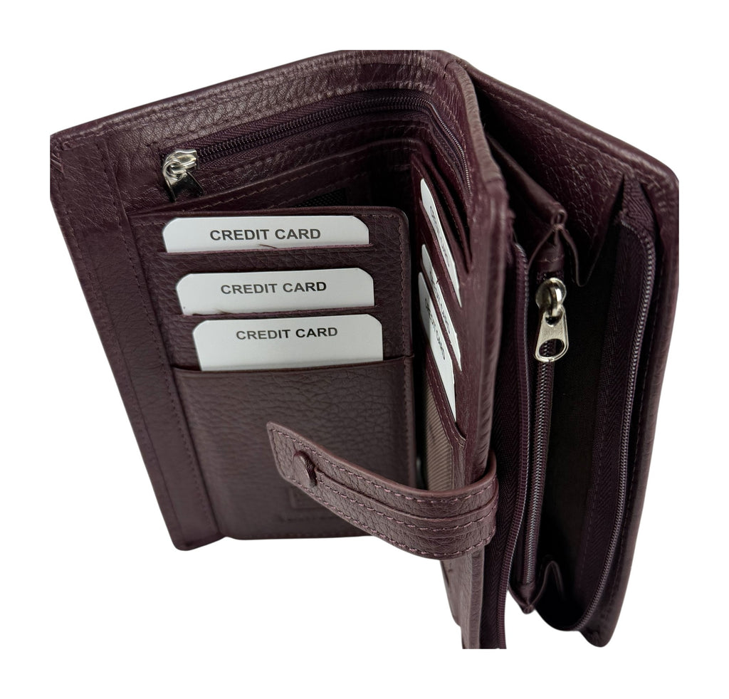 HE233 Burgundy Leather Snap Strap Wallet
