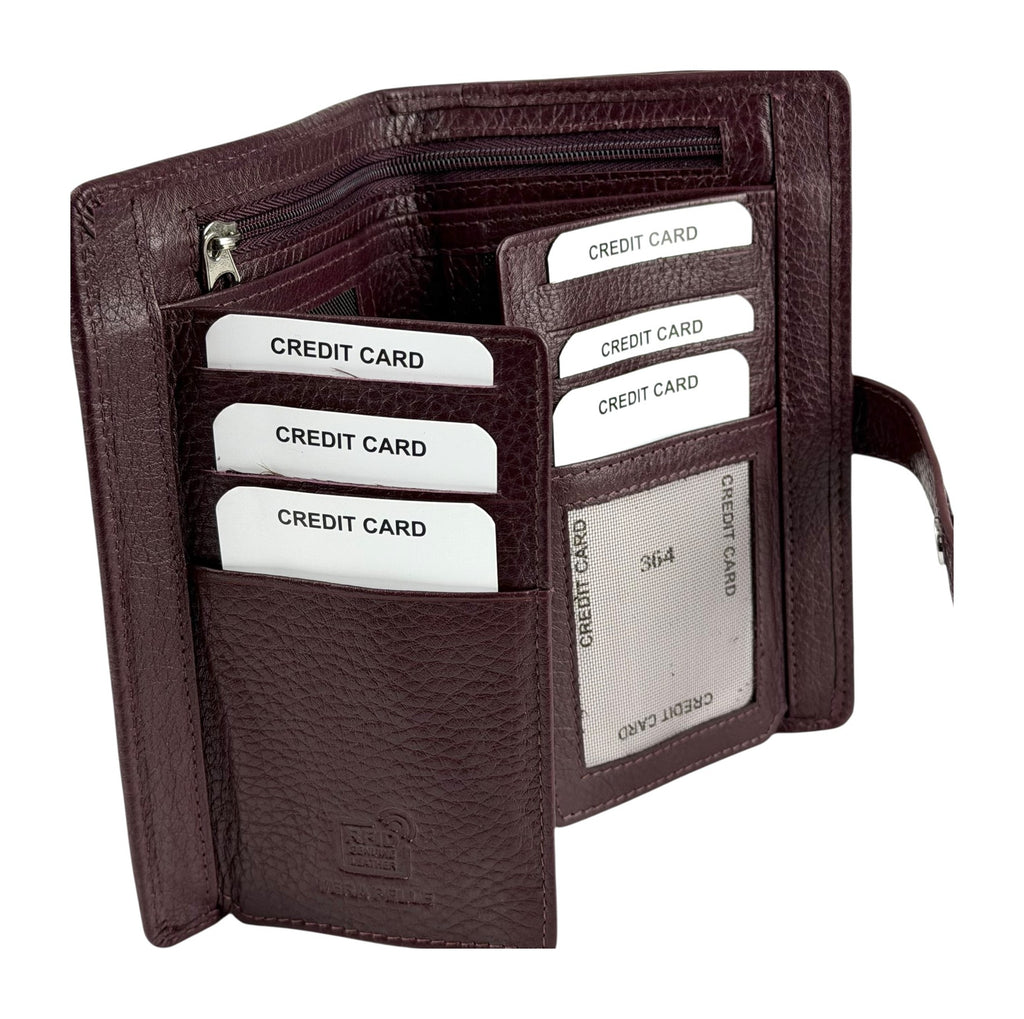 HE233 Burgundy Leather Snap Strap Wallet