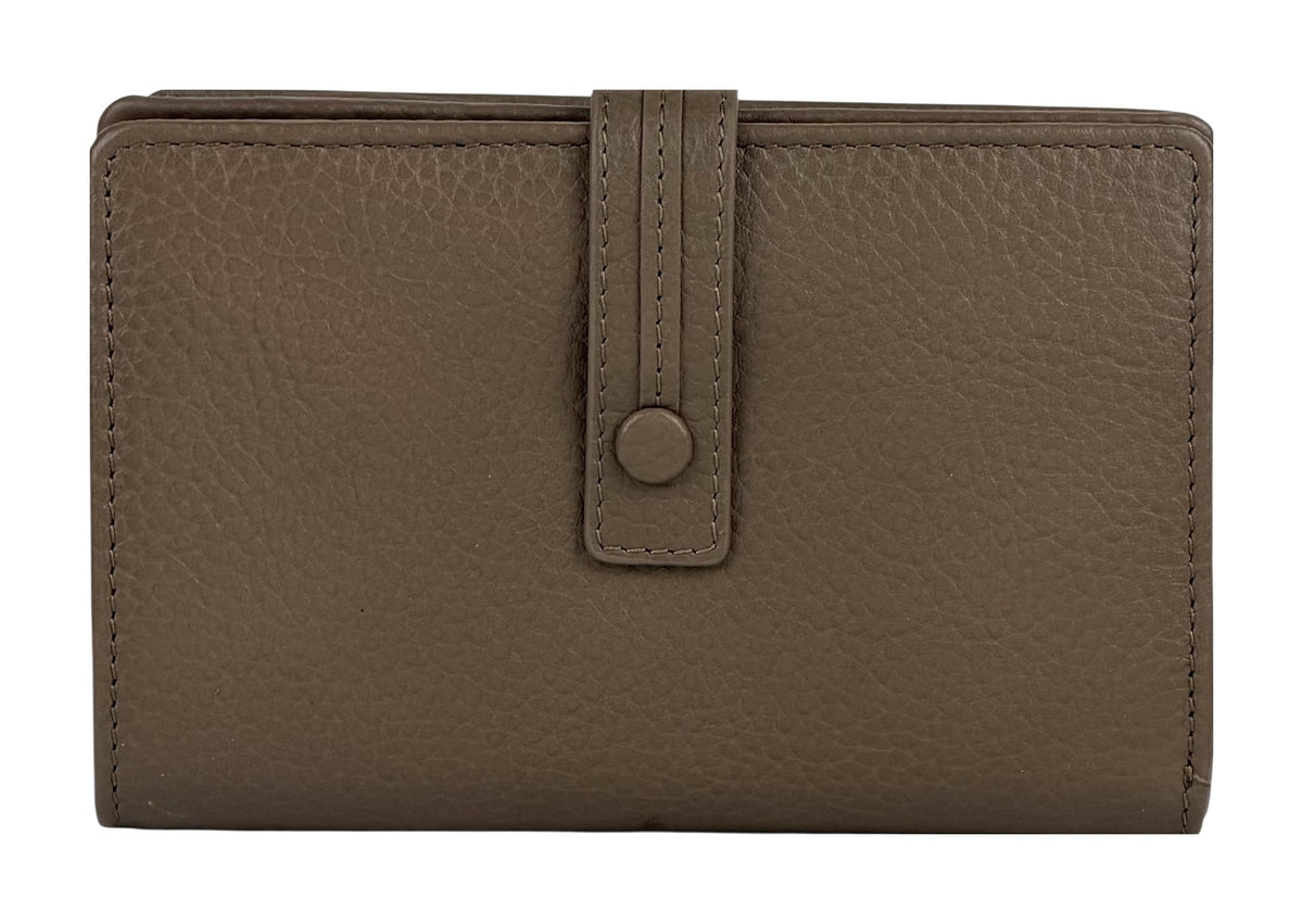 HE242 Dark Taupe Leather Snap Strap Wallet