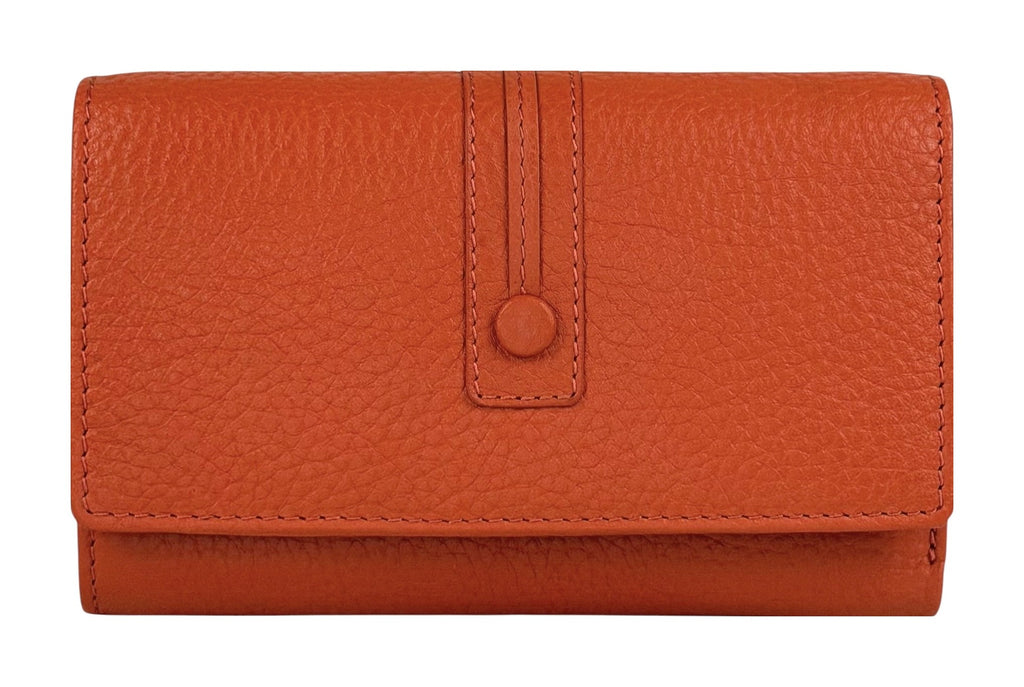 HE249 Papaya Orange Leather Trifold Flap Wallet
