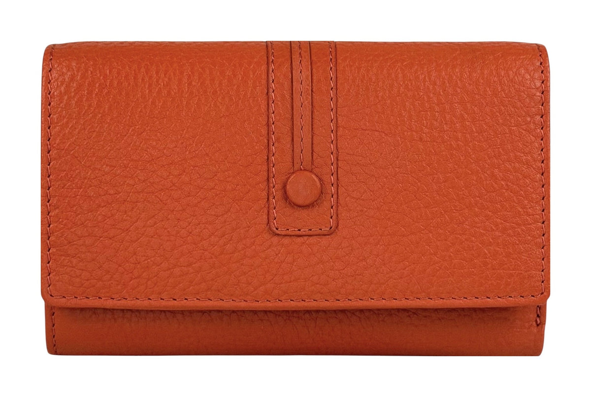 HE249 Papaya Orange Leather Trifold Flap Wallet