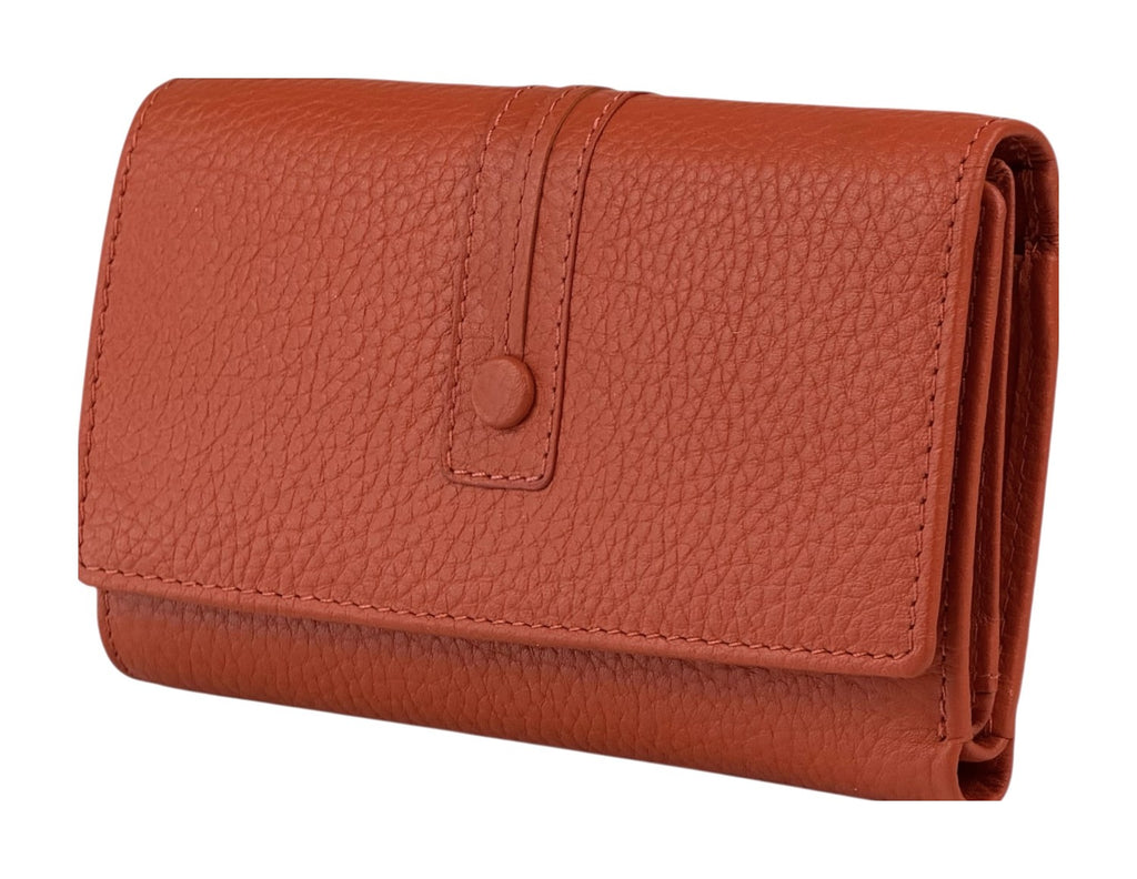 HE249 Papaya Orange Leather Trifold Flap Wallet