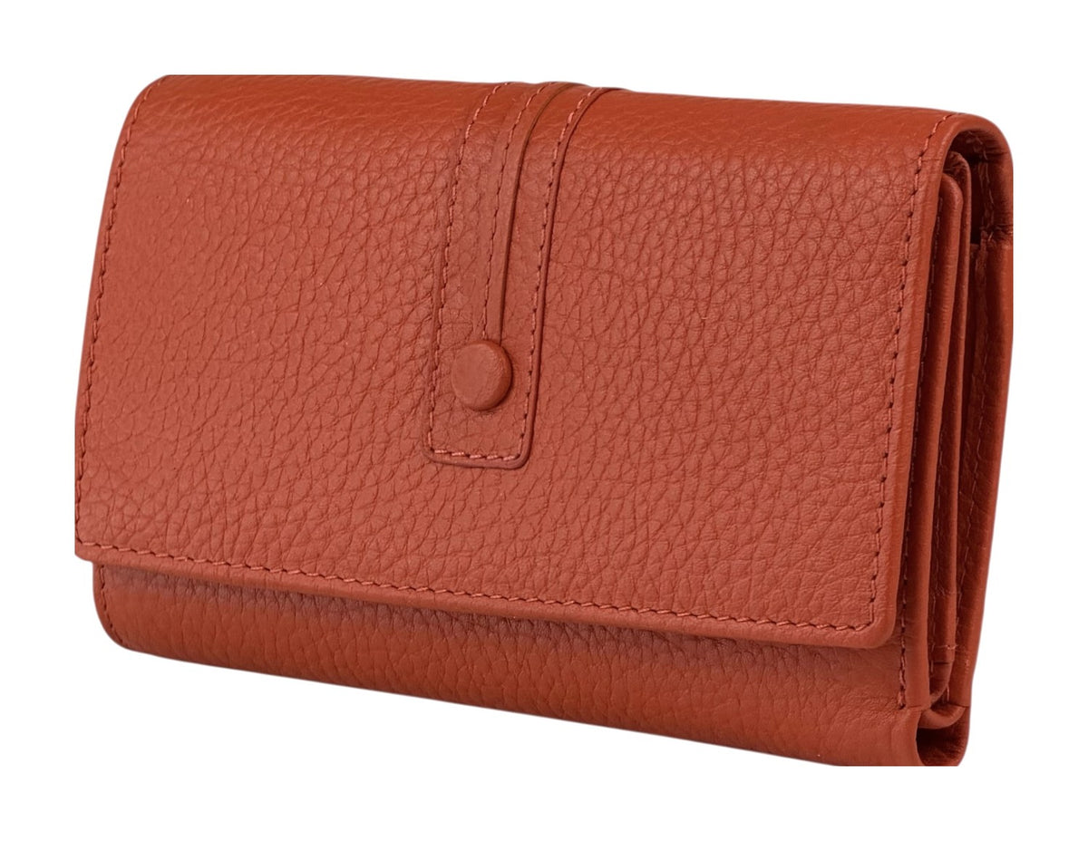 HE249 Papaya Orange Leather Trifold Flap Wallet
