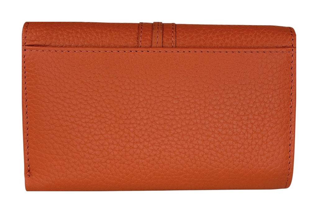 HE249 Papaya Orange Leather Trifold Flap Wallet