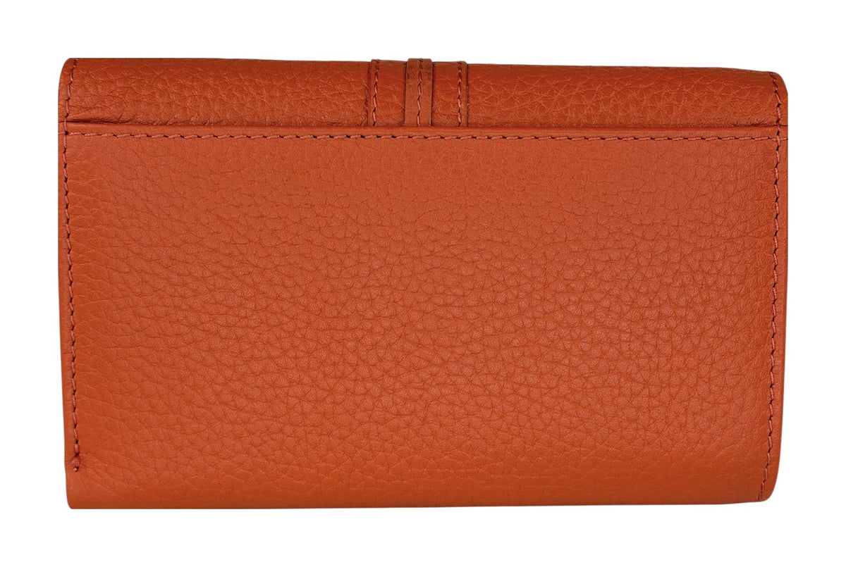 HE249 Papaya Orange Leather Trifold Flap Wallet