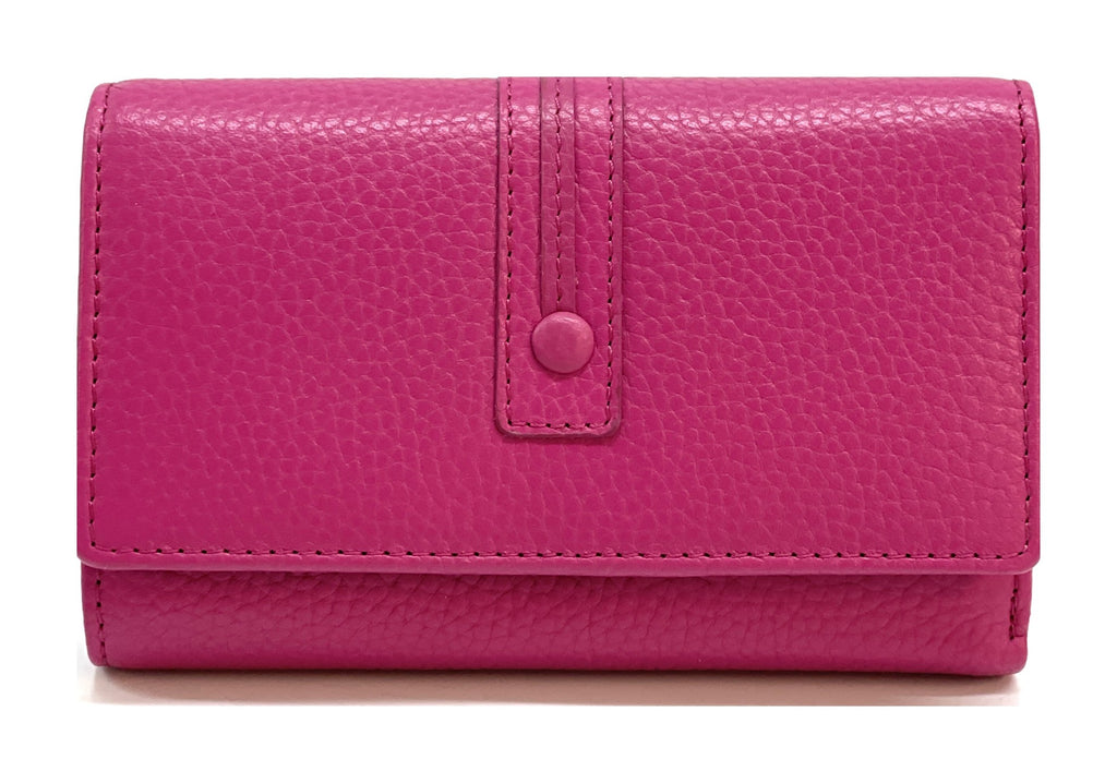 HE251 Fuchsia Leather Trifold Flap Wallet