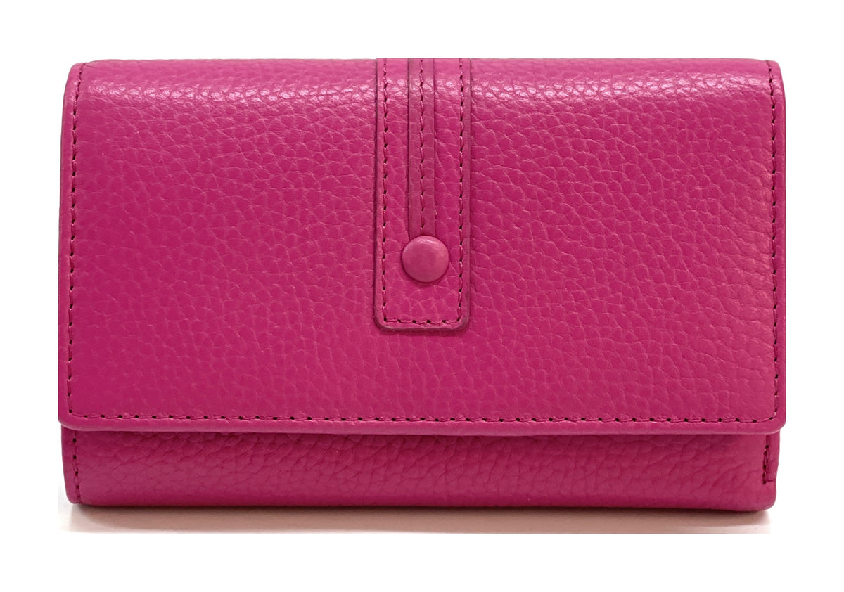 HE251 Fuchsia Leather Trifold Flap Wallet