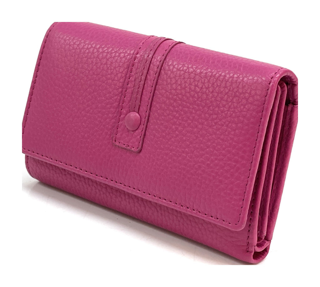 HE251 Fuchsia Leather Trifold Flap Wallet