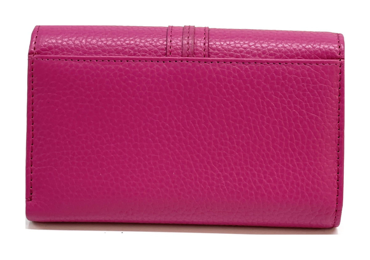 HE251 Fuchsia Leather Trifold Flap Wallet