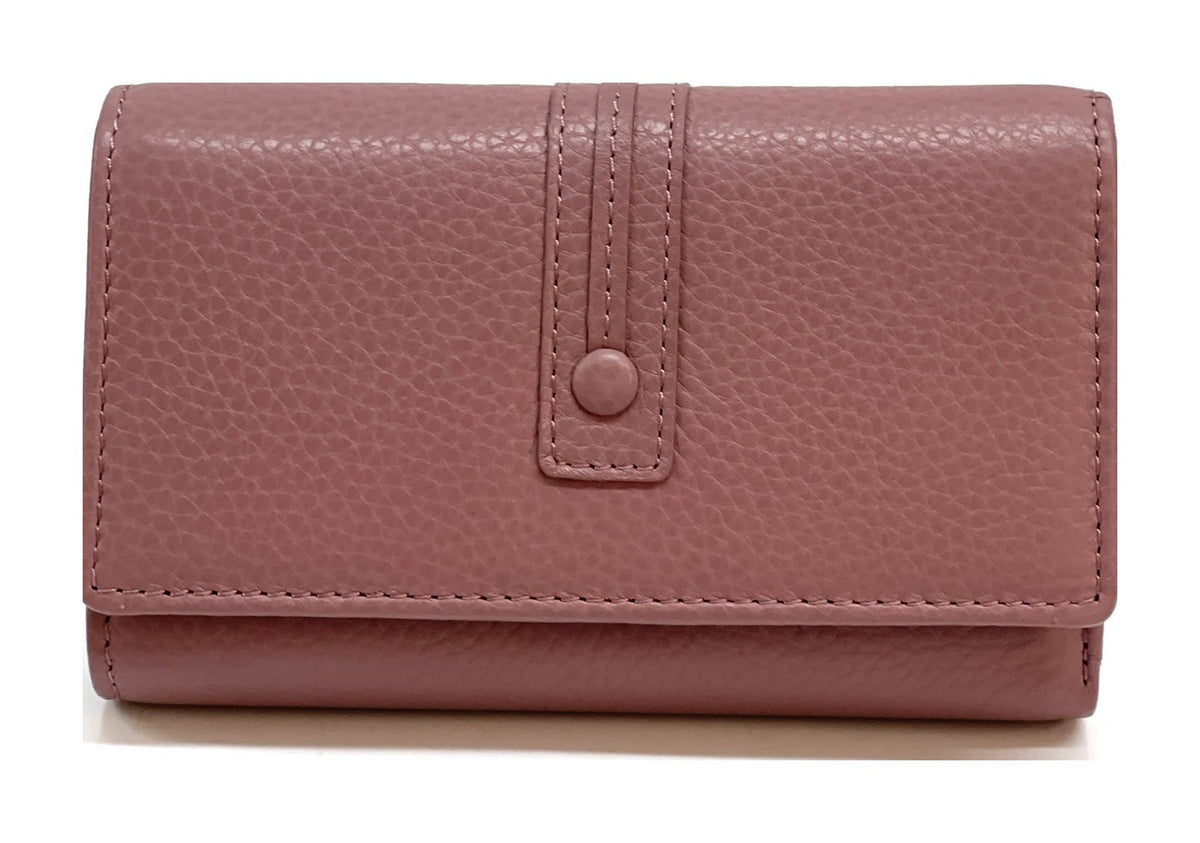 HE252 Dusty Rose Leather Trifold Flap Wallet