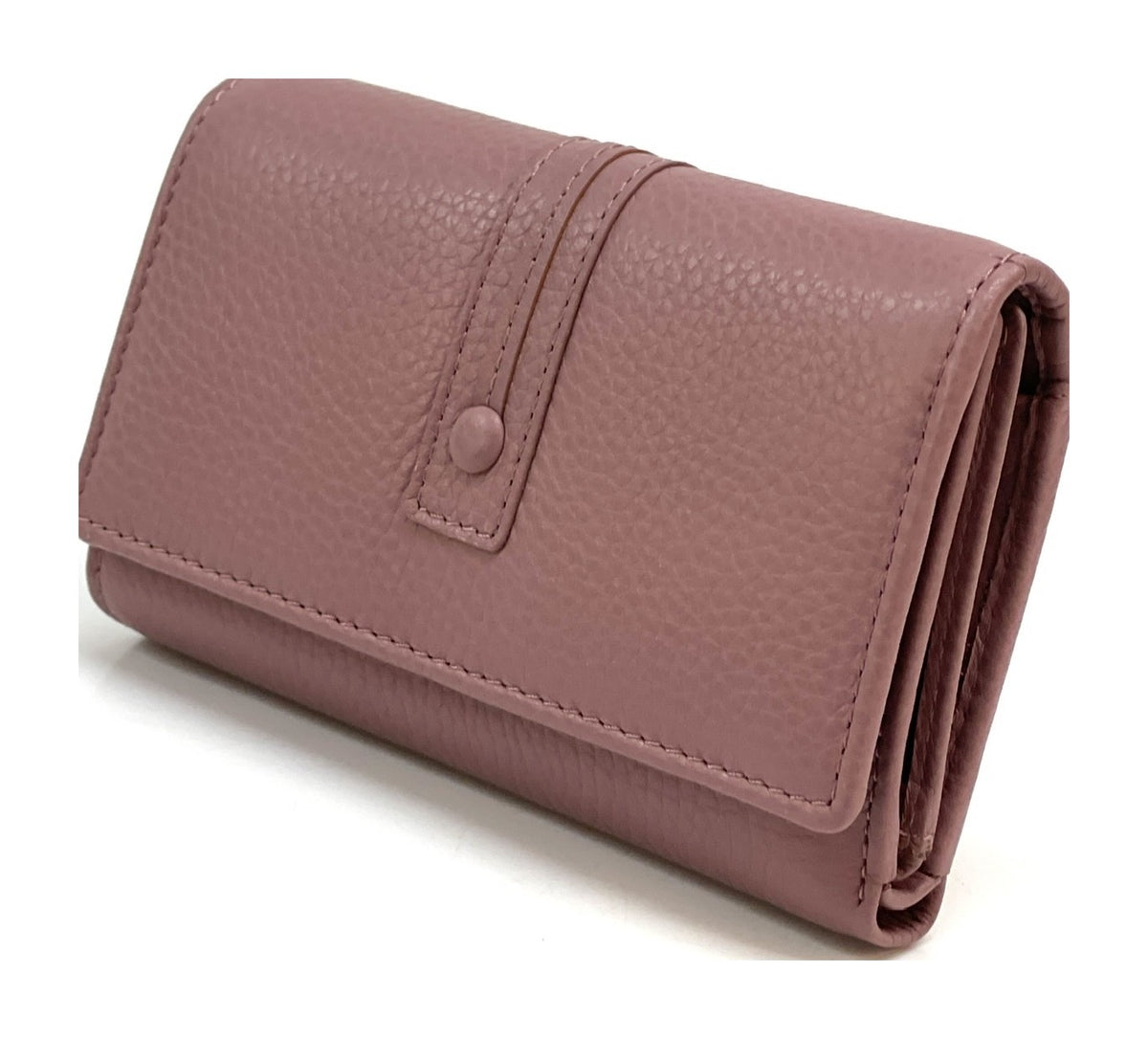 HE252 Dusty Rose Leather Trifold Flap Wallet