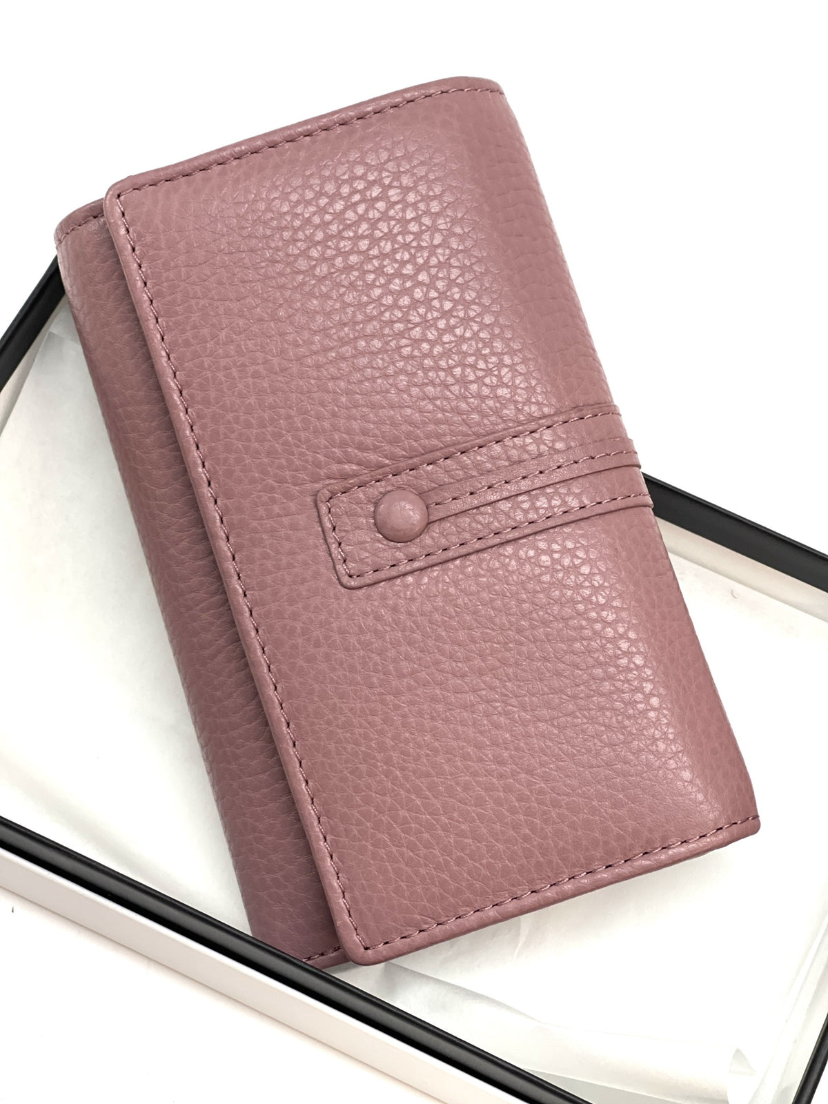 HE252 Dusty Rose Leather Trifold Flap Wallet