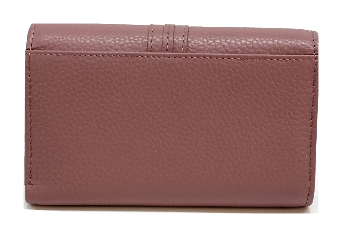 HE252 Dusty Rose Leather Trifold Flap Wallet