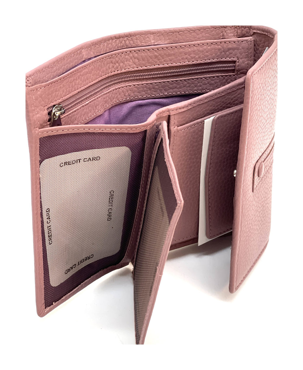 HE252 Dusty Rose Leather Trifold Flap Wallet
