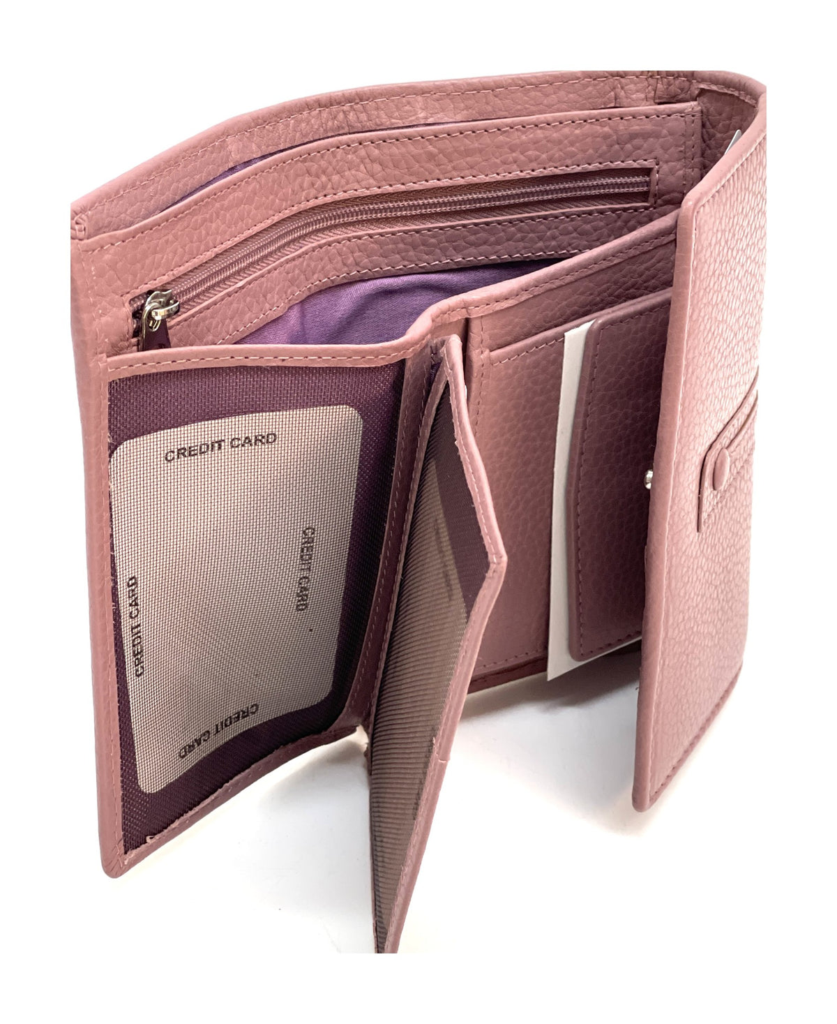 HE252 Dusty Rose Leather Trifold Flap Wallet