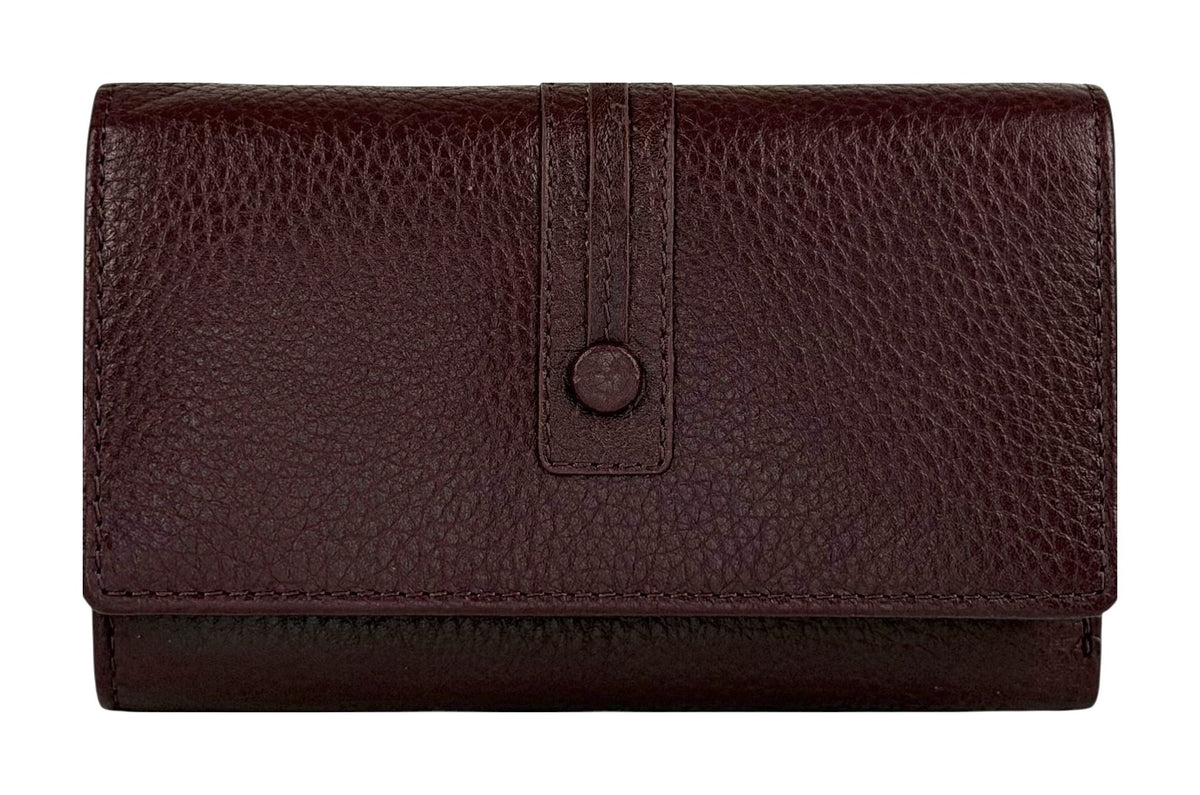 HE254 Burgundy Trifold Flap Wallet
