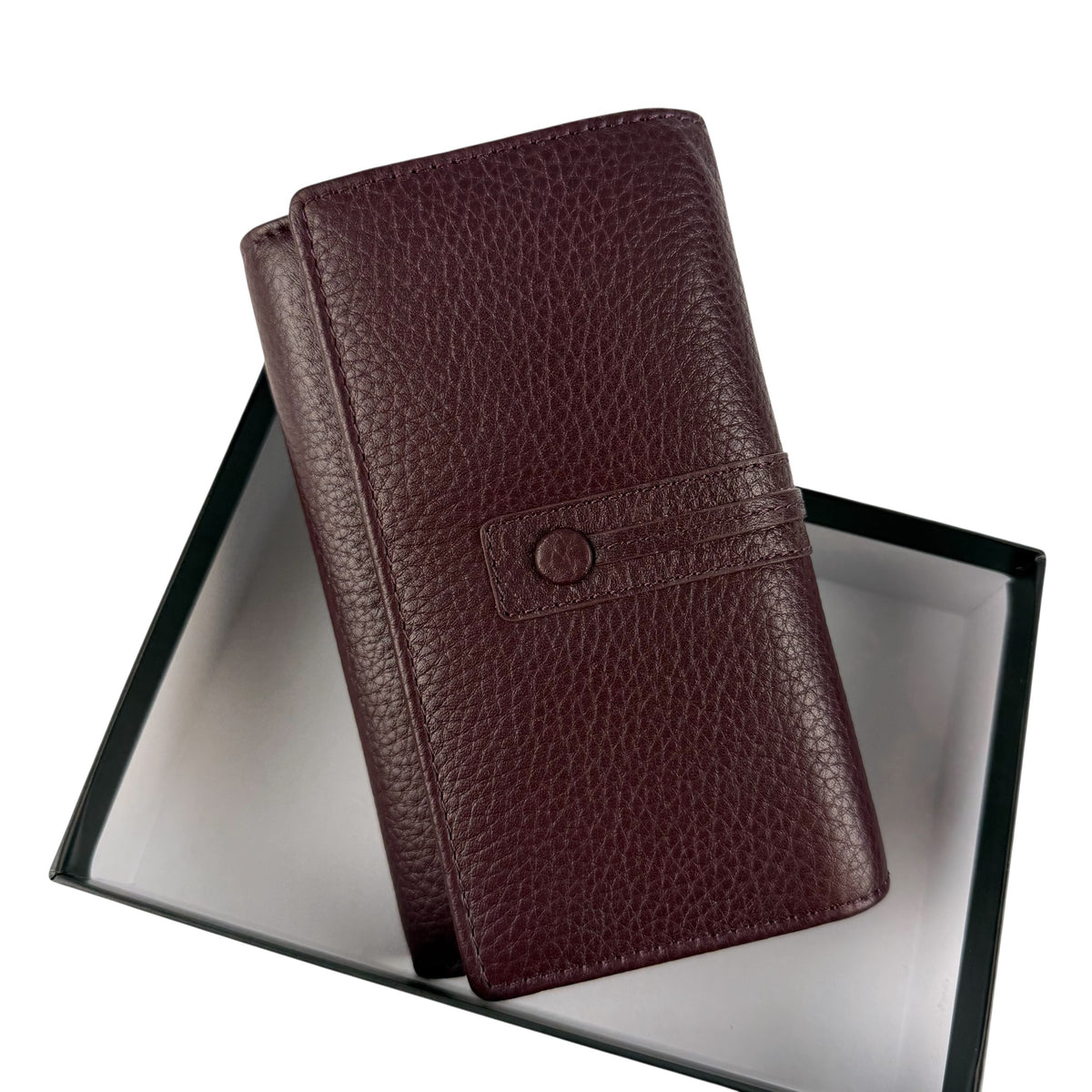 HE254 Burgundy Trifold Flap Wallet