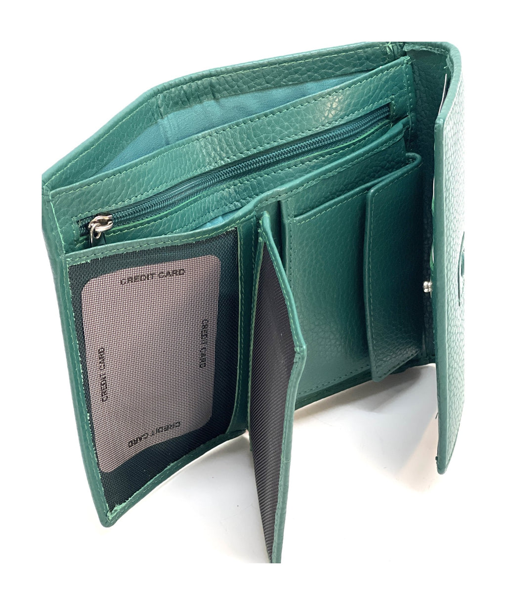 HE258 Peacock Green Trifold Flap Wallet