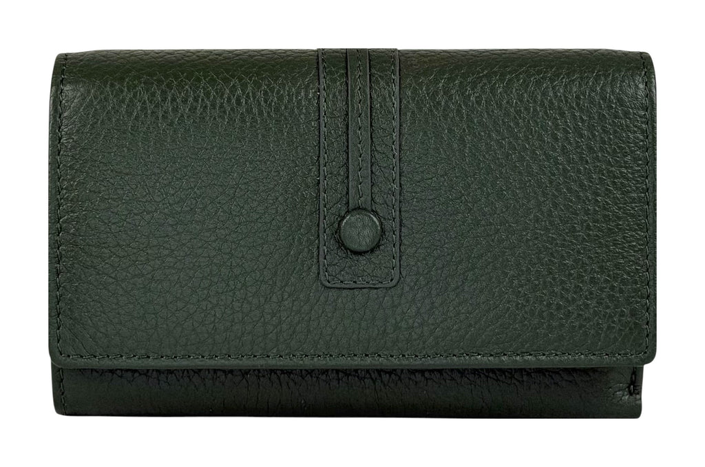 HE259 Forest Green Leather Trifold Flap Wallet