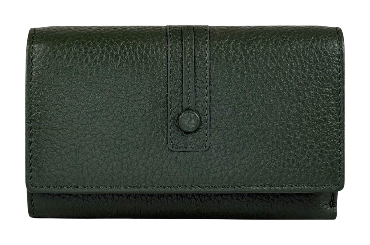 HE259 Forest Green Leather Trifold Flap Wallet